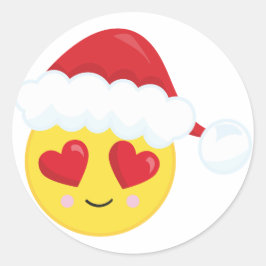 Kerstman Emoji met Hartjes Ogen Kerst Ronde Sticker