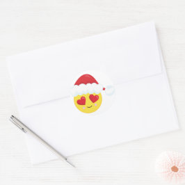 Kerstman Emoji met Hartjes Ogen Kerst Ronde Sticker