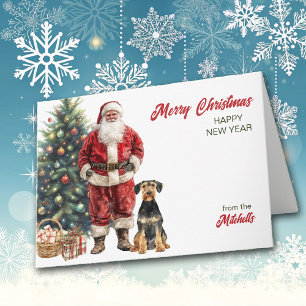 Kerstman en Airedale Terrier Hond Kerstmis Feestdagen Kaart