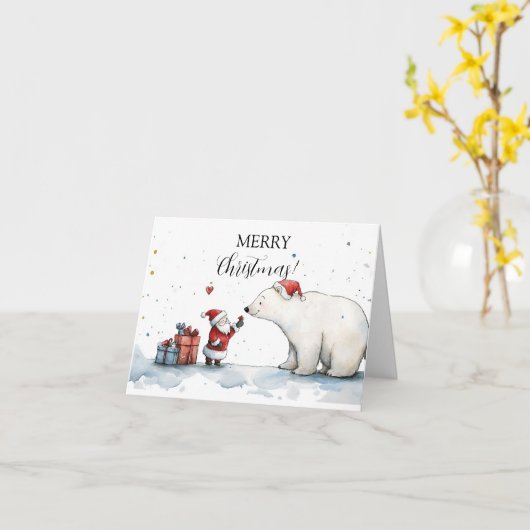 Kerstman en Beer kerst Kaart (Gele Bloem)