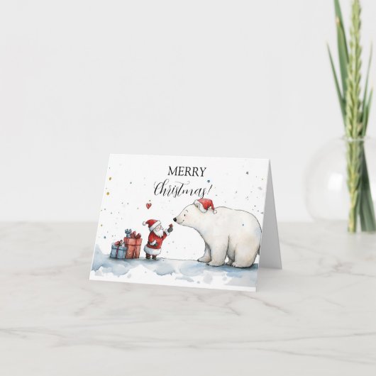 Kerstman en Beer kerst Kaart (Voorkant)