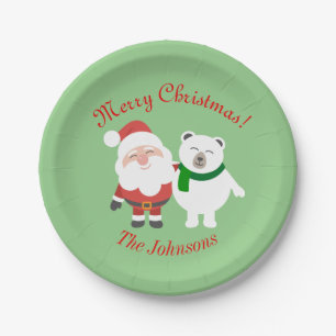 Kerstman en Beer Kerst Papieren Borden Bordje