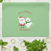 Kerstman en beer Kerstmuts Keukenhanddoek (Gevouwen)