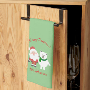Kerstman en beer Kerstmuts Keukenhanddoek