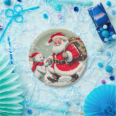  kerstman en Beer kerstpapier Borden Papieren Bordje (Feest)