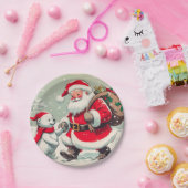  kerstman en Beer kerstpapier Borden Papieren Bordje (Feest)