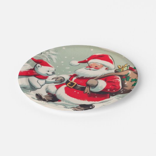  kerstman en Beer kerstpapier Borden Papieren Bordje (Gekanteld)