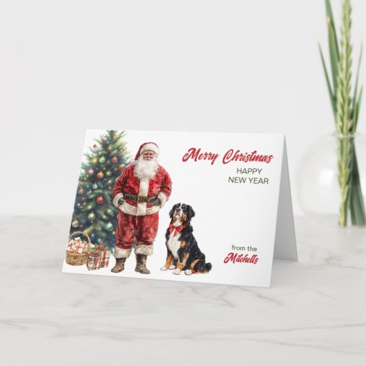Kerstman en Berner Sennenhond Kerstmis Feestdagen Kaart (Voorkant)