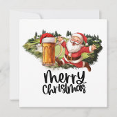 Kerstman en bier voor kerstmis Grappige golfer Feestdagenkaart (Voorkant)