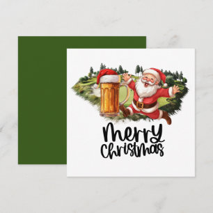 Kerstman en bier voor kerstmis Grappige golfer Feestdagenkaart