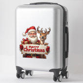 Kerstman en blije rendieren sticker (Koffer)