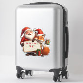 Kerstman en blije vos sticker (Koffer)