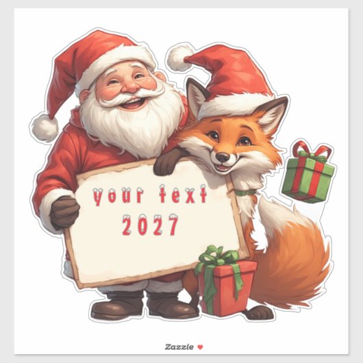Kerstman en blije vos sticker (Vel)