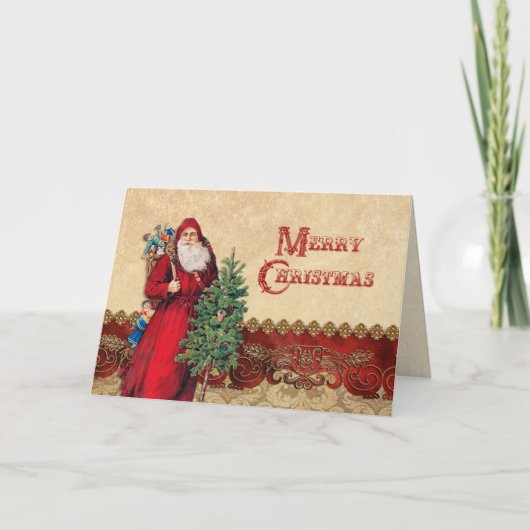  kerstman en boom feestdagen kaart (Voorkant)