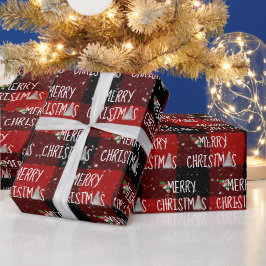 Kerstman en boom in Snowflakes Cadeaupapier