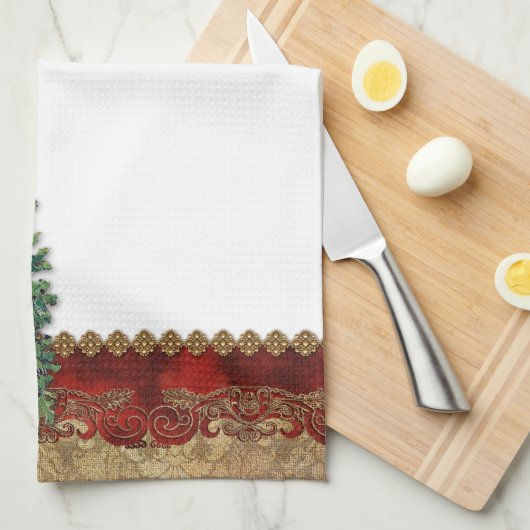  kerstman en boom theedoek (Quarter Fold)