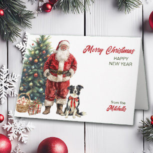 Kerstman en Border Collie Hond Kerstmis Feestdagen Kaart
