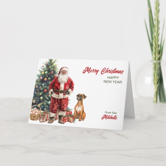 Kerstman en Boxer Dog Christmas Kaart (Voorkant)
