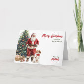 Kerstman en Brittany Dog Kerstkaart Feestdagen Kaart (Voorkant)