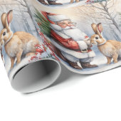 Kerstman en Bunny Natuur Illustratie Cadeaupapier (Rol Hoek)