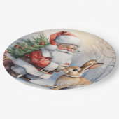 Kerstman en Bunny Natuur Illustratie Papieren Bordje (Gekanteld)