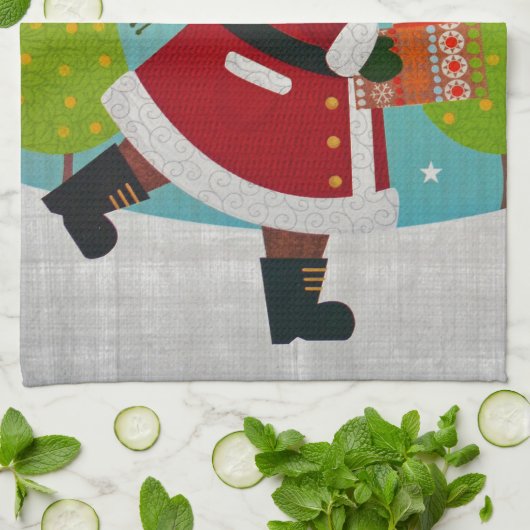 Kerstman en Cadeau Theedoek (Gevouwen)