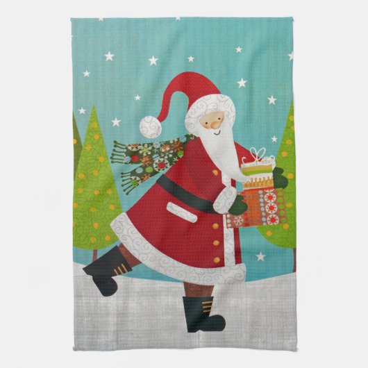 Kerstman en Cadeau Theedoek (Verticaal)