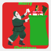 Kerstman en cadeau zak rode Stickers (Voorkant)