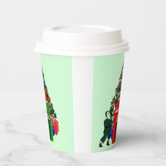 Kerstman en Cadeaus bij Tree Paper Cups Papieren Bekers (Links)