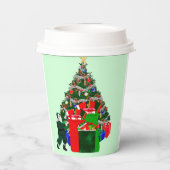 Kerstman en Cadeaus bij Tree Paper Cups Papieren Bekers (Achterkant)