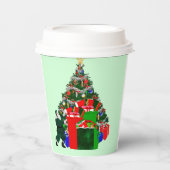 Kerstman en Cadeaus bij Tree Paper Cups Papieren Bekers (Voorkant)