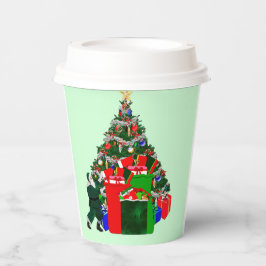 Kerstman en Cadeaus bij Tree Paper Cups Papieren Bekers