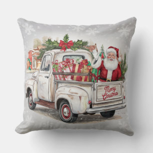 Kerstman en cadeaus in een landelijke vrachtwagen kussen