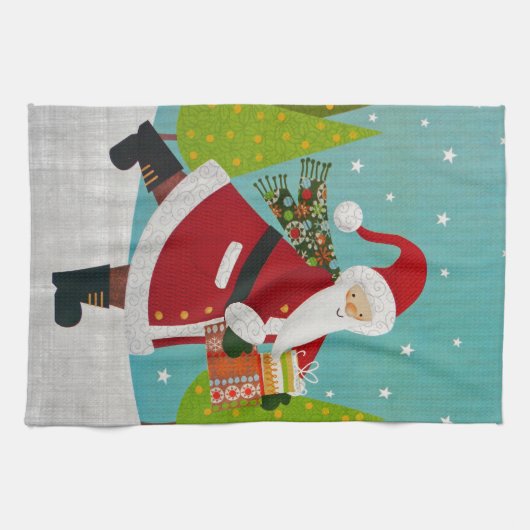 Kerstman en cadeaus theedoek (Horizontaal)