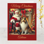 Kerstman en Collie in feestelijke kerstscène Kaart (Gele Bloem)