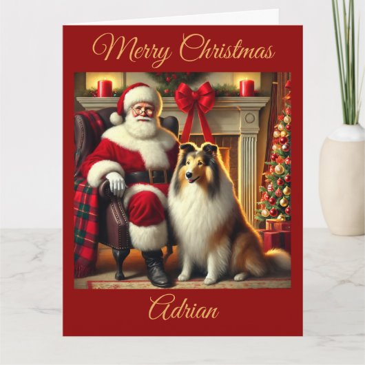 Kerstman en Collie in feestelijke kerstscène Kaart (Voorkant)