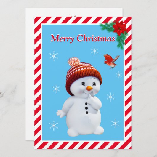 Kerstman en Cute Red Bird Kaart (Voorkant / Achterkant)