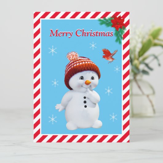 Kerstman en Cute Red Bird Kaart (Staand voorkant)