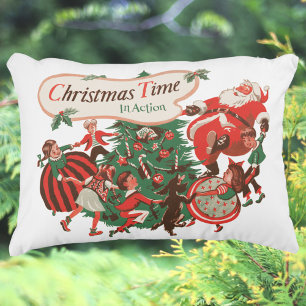 Kerstman en dansende kinderen in vintage stijl accent kussen