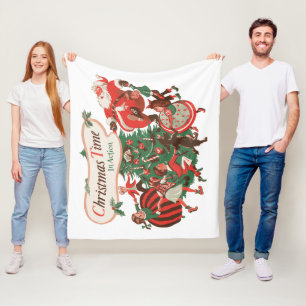 Kerstman en dansende kinderen in vintage stijl fleece deken