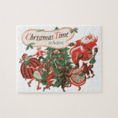 Kerstman en dansende kinderen in vintage stijl legpuzzel (Horizontaal)