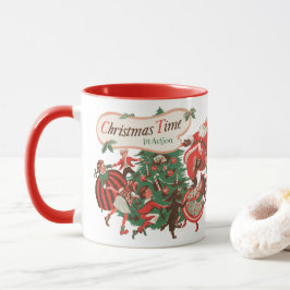 Kerstman en dansende kinderen in vintage stijl mok