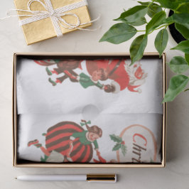Kerstman en dansende kinderen in vintage stijl tissuepapier