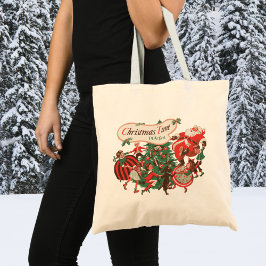 Kerstman en dansende kinderen in vintage stijl tote bag