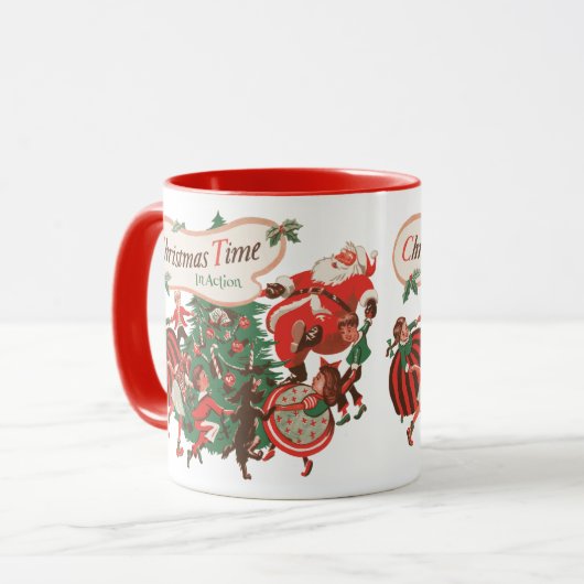 Kerstman en dansende kinderen uit het verleden mok (Voorkant links)