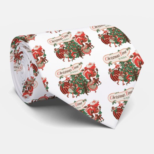 Kerstman en dansende kinderen uit het verleden stropdas (Opgerold)