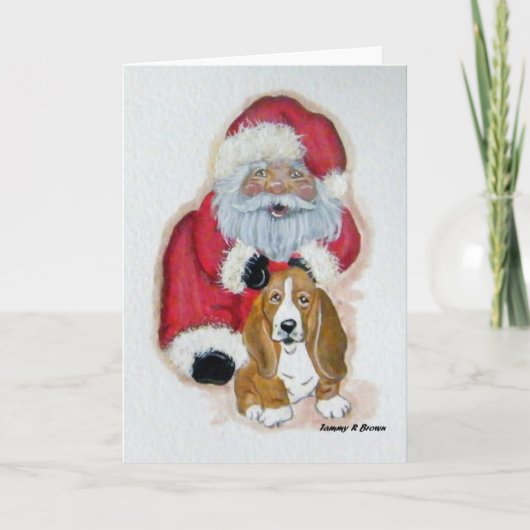 Kerstman en de Basset Hound Kaart (Voorkant)