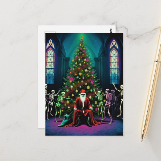 Kerstman en de dansende skeletten briefkaart (Voorkant / Achterkant in situ)