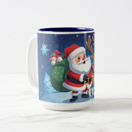Kerstman en de rendieren kerst tweekleurige koffiemok