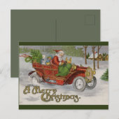  kerstman en de rode auto kerstgroeten briefkaart (Voorkant / Achterkant)